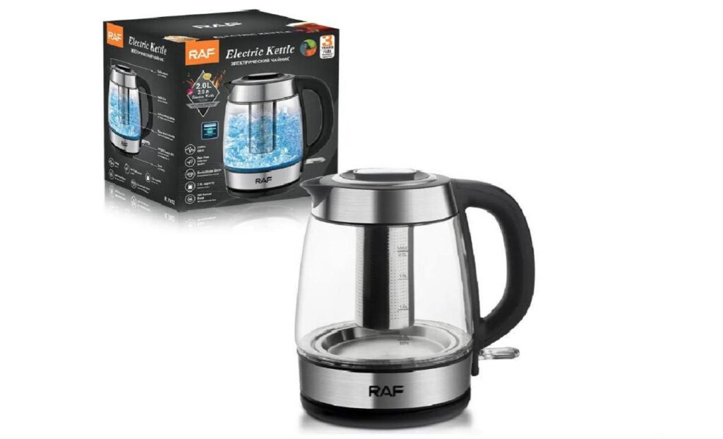 غلاية زجاج كهربائية 1.7 لتر من RAF – بفلتر وشكل أنيق – 2200 وات