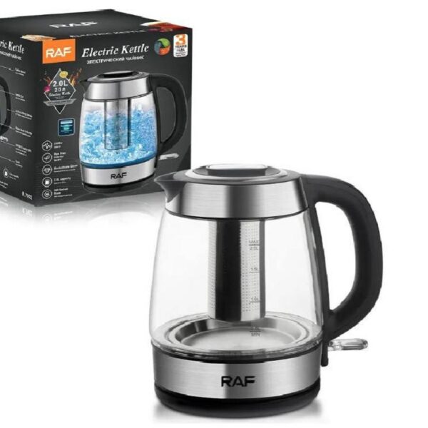 غلاية زجاج كهربائية 1.7 لتر من RAF – بفلتر وشكل أنيق – 2200 وات