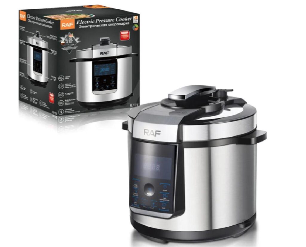 حلة طهي أرز ديجيتال 6 لتر ستانلس ستيل 1000 وات – RAF موديل 173 – شاشة رقمية وتصميم عصري