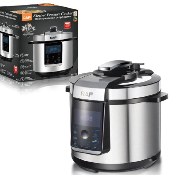 حلة طهي أرز ديجيتال 6 لتر ستانلس ستيل 1000 وات – RAF موديل 173 – شاشة رقمية وتصميم عصري
