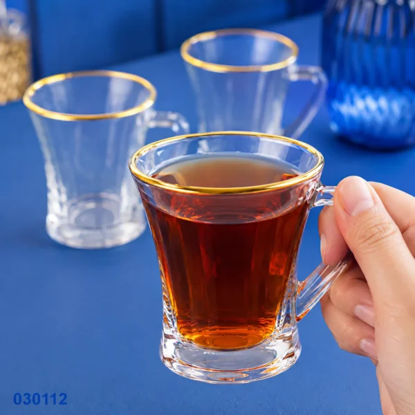 مج تروفا مذهب | مج زجاج شفاف بحافة ذهبية للمشروبات الساخنة – الحاجة