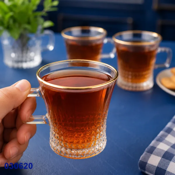 مج كيرفاس مذهب 55703 تركي | مج زجاج تركي بحافة ذهبية للمشروبات الساخنة والباردة