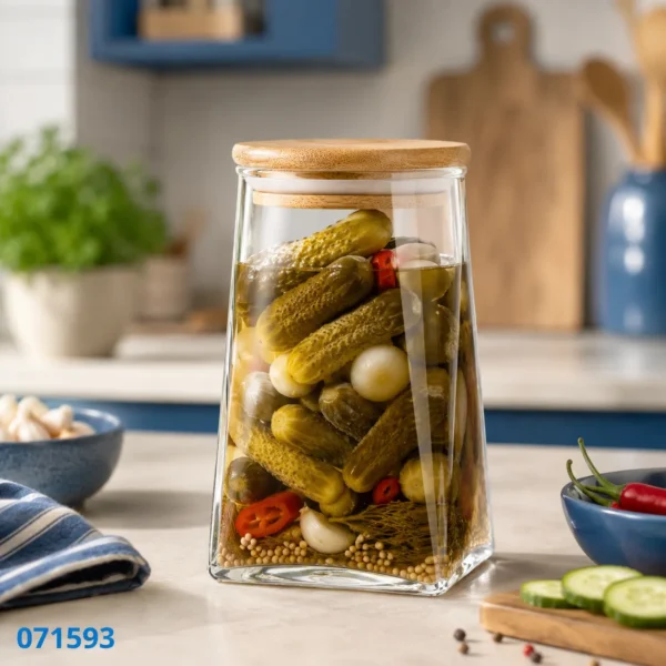 071593 | برطمان دابل جلاس مخروطي بغطاء خشب FYG-950 زجاج تركي لحفظ الأغذية