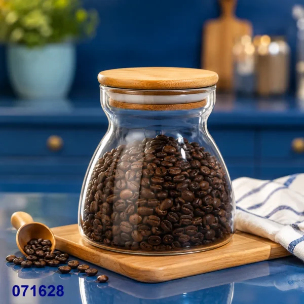 برطمان كورة دابل جلاس غطاء خشب وسط T-2 الحاجة | برطمان زجاج للتخزين