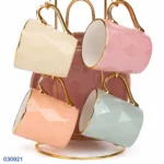 طقم مجات باستيل بأطباق وحامل ذهبي | بيت الحاجة - Image 2