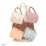 طقم مجات باستيل بأطباق وحامل ذهبي | بيت الحاجة - Image 3