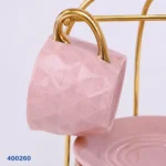 ⁦طقم مجات باستيل وأطباق بحامل ذهبي | بيت الحاجة⁩ - الصورة ⁦2⁩