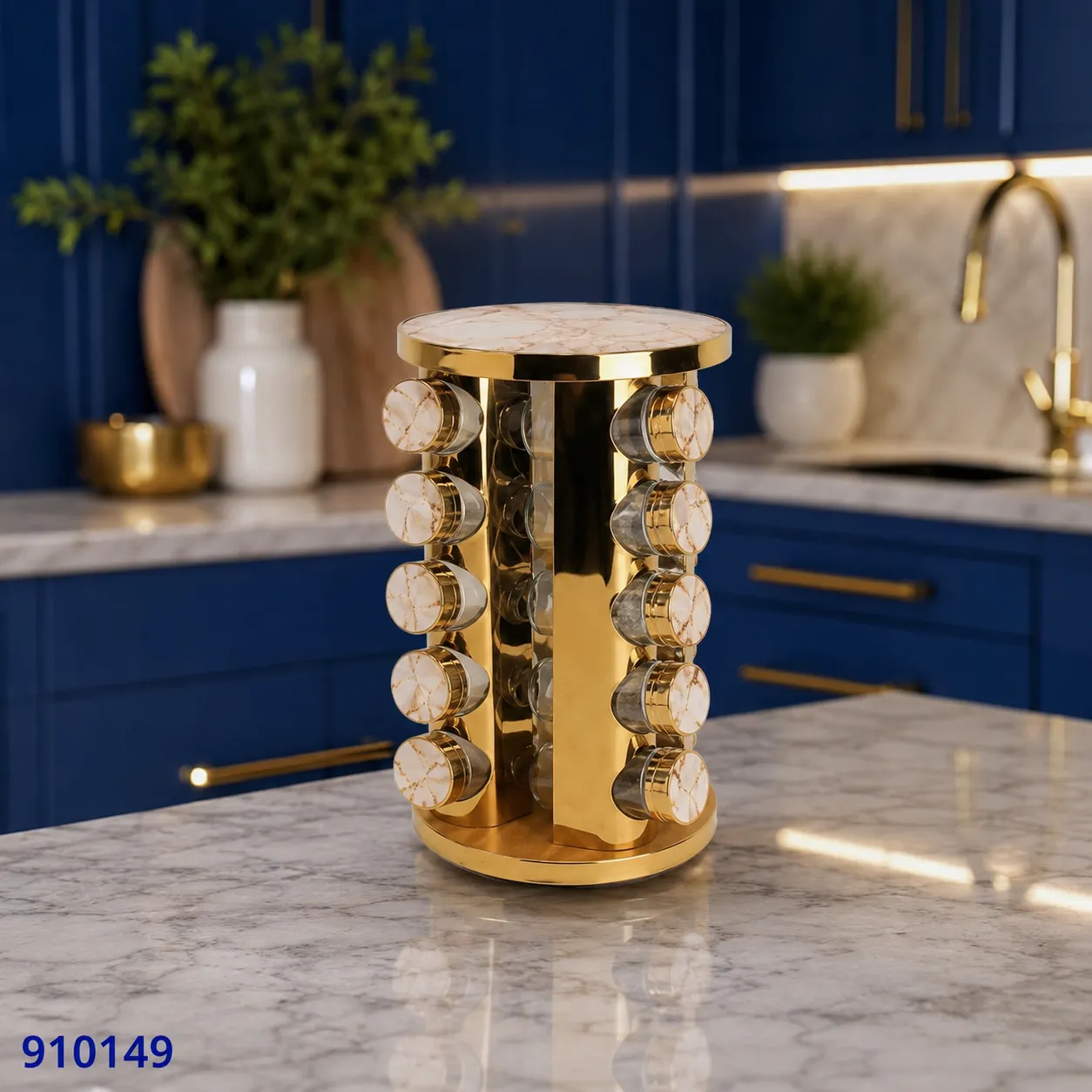 910149 طقم توابل دوار 20 قطعة جولد بسطح مرايا وإضاءة LED 149 | بيت الحاجة - الصورة 1