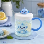 مج زجاج ديزني Stitch بغطاء سيليكون ومعلقة كود 182 | بيت الحاجة