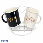 ⁦طقم مجات خزف Mr & Mrs مع حامل معدني قلب كود 910194 | بيت الحاجة⁩ - الصورة ⁦3⁩
