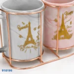 طقم مجات خزف رخامي مذهب مع حامل روز جولد كود 910195 | بيت الحاجة - Image 2