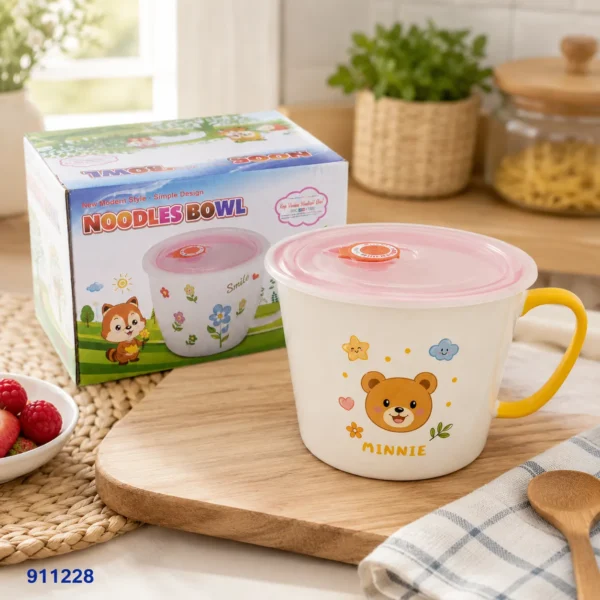 بولة نودلز بيد وغطاء وردي بطبعة دب Minnie | بيت الحاجة