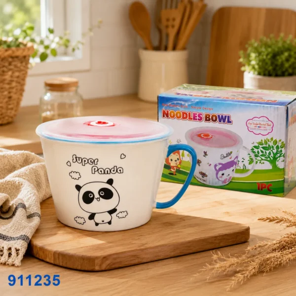 بولة نودلز بيد وغطاء وردي بطبعة Super Panda | بيت الحاجة