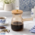⁦كنكة قهوة زجاج كهرماني بغطاء بامبو | بيت الحاجة⁩ - الصورة ⁦2⁩
