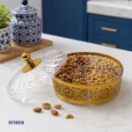 علبة مكسرات أكريليك مقسمة بغطاء وحلية ذهبية | بيت الحاجة